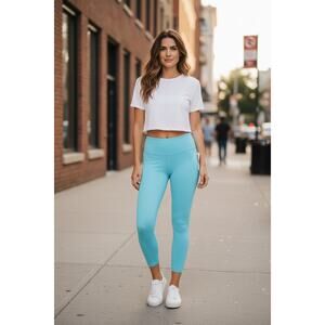Athleta Elation Ultra High Rise 7/8 Legging Tights Womens M Petite Aqua #982581
